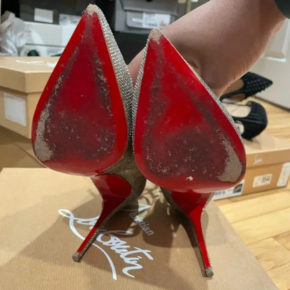 Christian Louboutin TOERLESS MUBE 100 GLITTER LUMINOR EU 40.5 - Picture 3 of 11